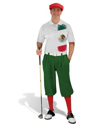 Golf Knickers - 'Par 3' Mens Homeland Dark Green/White/Red Outfit