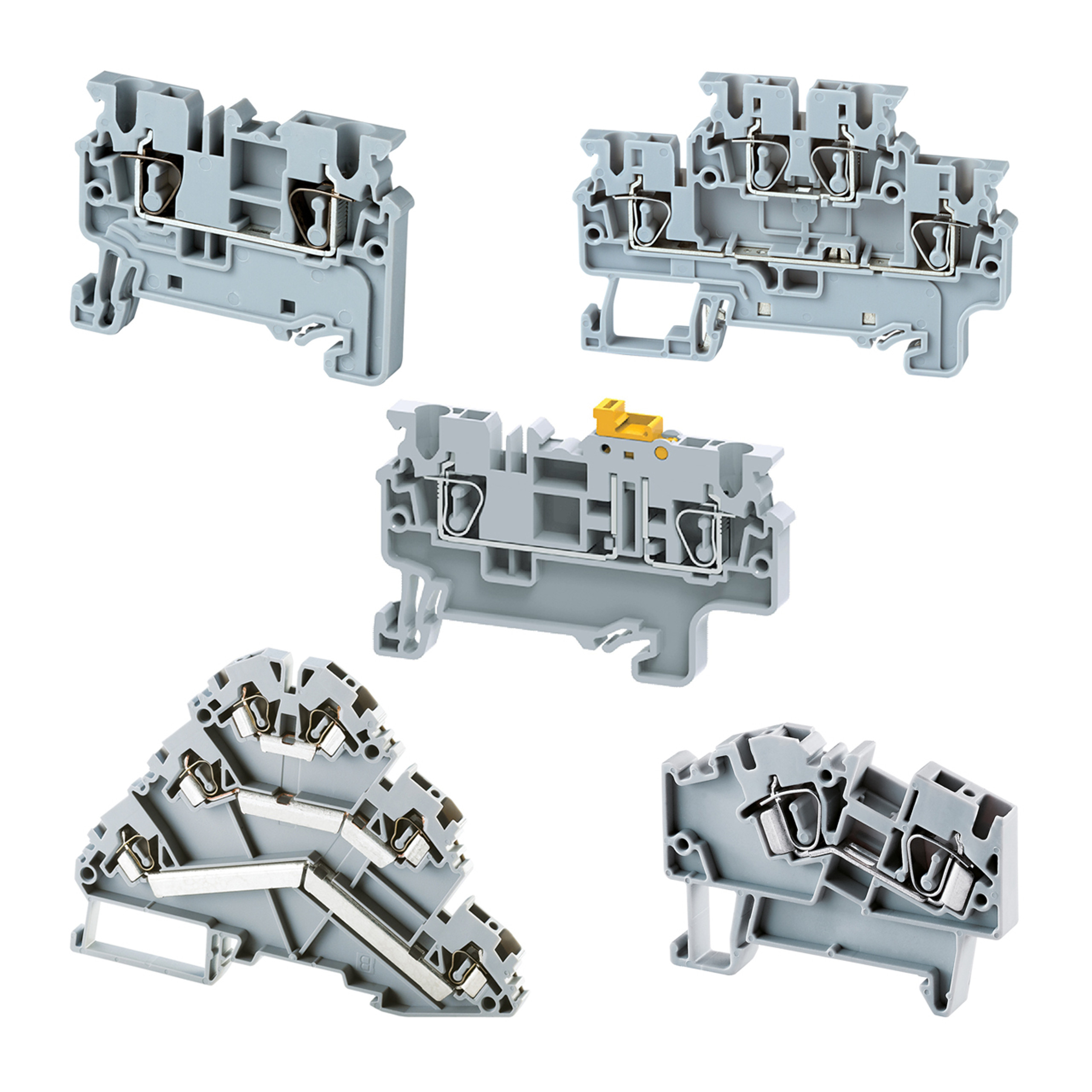 Din Rail terminals, screw, spring and push in Techna