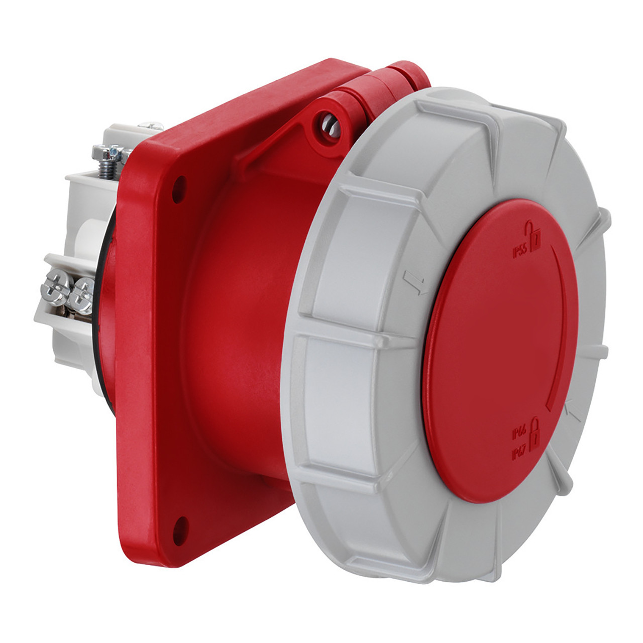 Panel Mounted Socket, 5 Pins, 63A, 400V, IP67, 100 x 100mm - Techna