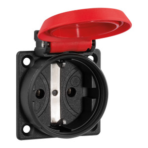 SCHUKOplus Socket Outlet, Black with Red Self-Closing Lid