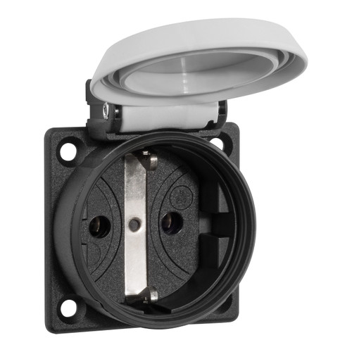 SCHUKOplus Socket Outlet, Black with Grey Self-Closing Lid
