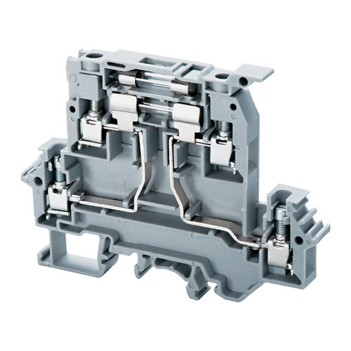 Double Level Safety Fuse Link Terminal, for 4 mm² wire (Without Fuse) Max. fuse rating 6.3A, with 2 equi-potential connection points on both sides.