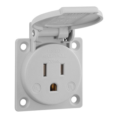 American/Canadian Socket Outlet, Grey, Hinged Lid - Techna