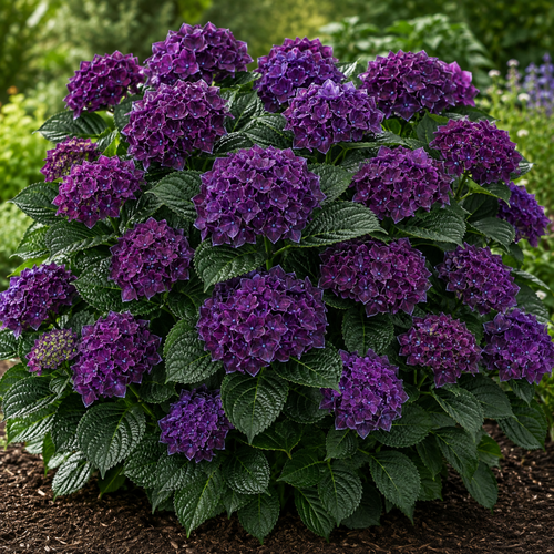 Hydrangea Macrophylla Deep Purple Dance In 2L Pot, Stunning Clusters of Rich Purple Flowers