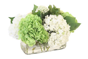 Green and White Hydrangea Mix in Rectangle Vase