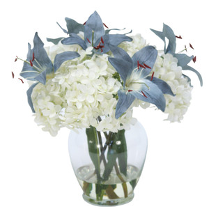 Hydrangea with Lilies in Ginger Jar