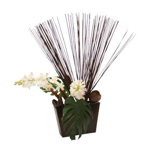 Cymbidium Orchids with Reeds in Flared Planter