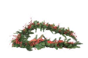 Pine Garland Decorated with Red Berries Pine Cones and Plaid Ribbon