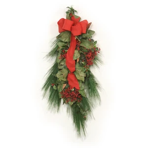 Swag with Pine and Magnolia with Red Burlap and Berries