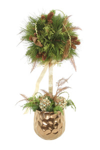 Pine Topiary with Accents of Green & Gold in Gold Planter
