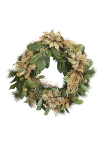 Green And Gold Wreath with Jeweled Poinsettia