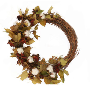 22" Fall Wreath with Cotton and Flowers