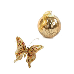 Designer Ornament Group featuring 12-  Mercury Gold Ornaments with 12- Gold Butterflies