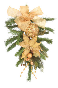 Small Pine Swag with Gold Poinsettia, Oranment and Gold Bow