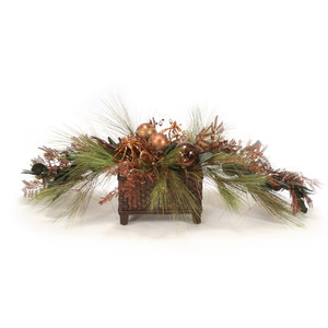 Long Needle Pine with Laurel and Mimosa Bronze Garland and Metallic Accents
