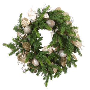 Pine Wreath with Gold Laurel and Gem Accents