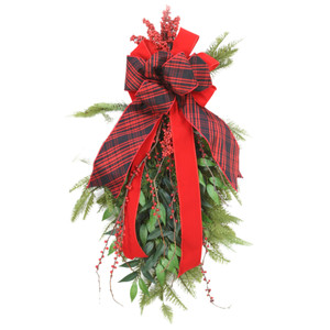 Pine Swag with Berries and Buffalo Plaid Ribbon