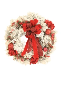 Flocked Wreath with Red Amaryllis and Ornaments