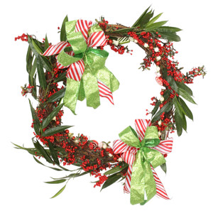 34" Green Vine Wreath with Red Berries and Candy Garland