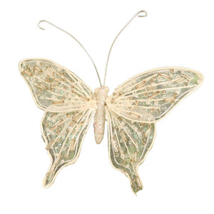 3" Beaded Butterfly with Wire in Pearl (Sold in Multiples of 12)