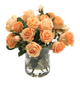 Peach Tones Mixed Rose Buds In Clear Cylinder Vase