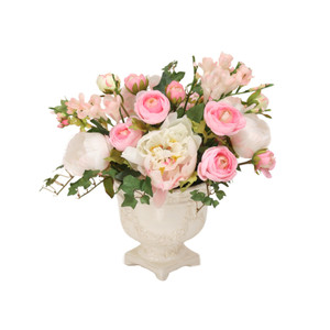 Pink Peonies in White Urn