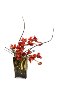 Rust Cymbidiums in Leopard Vase