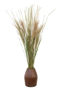 Pampas Grass with Green Whipped Grass in Rattan Basket