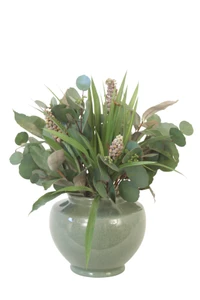 Eucalyptus with Grass, Capensia and Mullein in Sage Pot