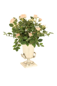Mini Light Pink Roses in Small Silver Urn