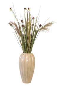 Allium, Thistle, Pampas Grass with Natural Blade in Tall Earthenware Vase