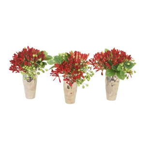 Agapanthus and Berries in Hammered Silver Vase (Set of 3)