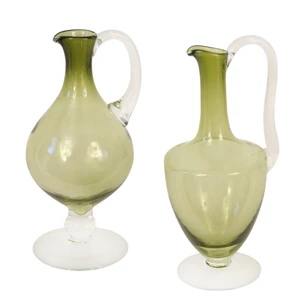 Green Art Glass Pitchers (Set of 2)