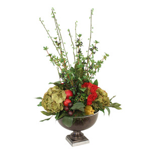 Green Hydrangea's with Mixed Greenery in Silver Urn