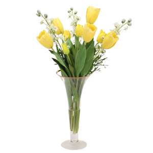 Waterlook® Yellow Tulips in Tall Trumpet Glass Vase