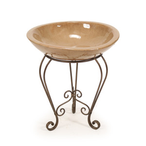Queen Anne Plant Stand Glazed Bronze with Mocha Stone Bowl