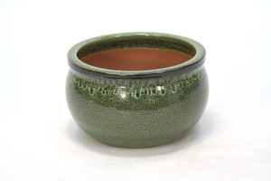 Medium Round Falling Green Glazed Planter