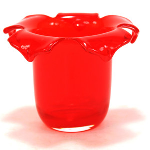 Short Red Vase with Petal Rim