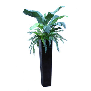 Tropical Mix of Banana Leaves and Fern in Crushed Bamboo Planter