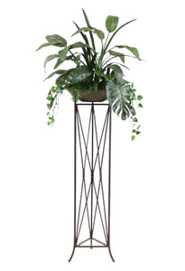 Tropical Foliage in Stone Finish Bowl in Isosceles Plant Stand