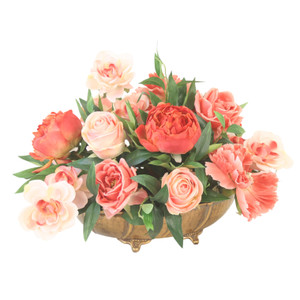 Roses and Peonies in Brass Oval Tray