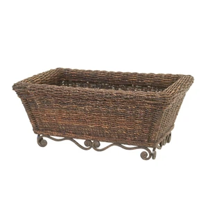 Brown Abaca Basket with Metal Stand