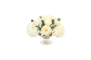 Hydrangea and Roses in Footed Compote Bowl