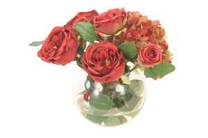 Burgundy Roses in Clear Rose Bowl