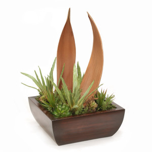 Palm Paddles with Succulents in Square Planter
