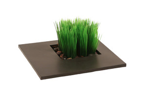 Green Grass in Black Metal Shallow Tray