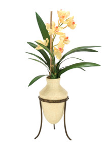 Champagne Cymbidium Orchids in Etruscan Vase and Metal Stand