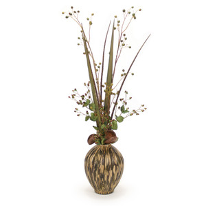 Green Rose Hip with Berry and Natural Blades and Berry in Porcelain Container