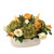 Green Brown Hydrangea with Gold Hydrangea and Cream Roses in Oval Cream Planter