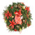 Pine Wreath with Mix of Green Ornaments and Red Flowers